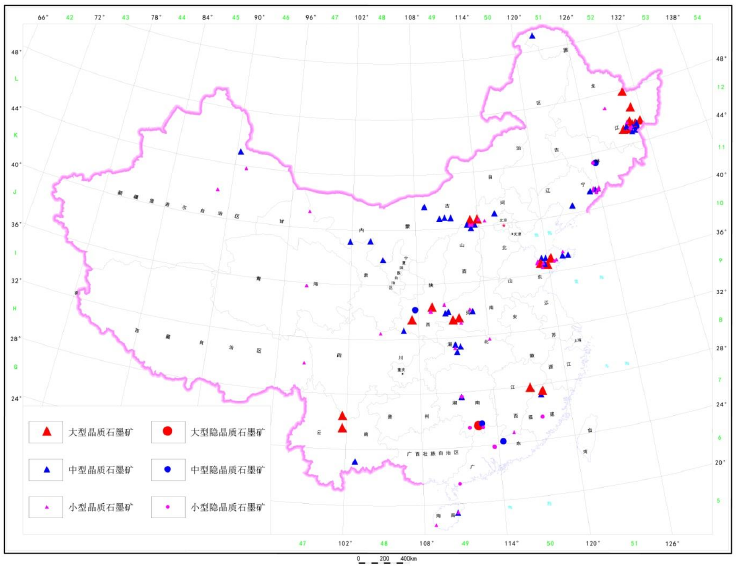 中國石墨礦床地理分布圖