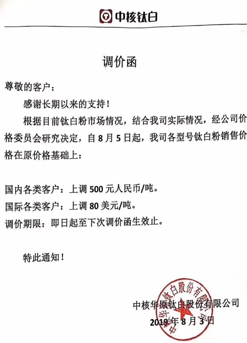 十多家企業(yè)宣布提價(jià)，鈦白粉再掀漲價(jià)潮！