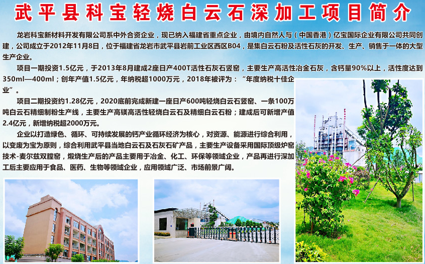 福建武平2個(gè)輕燒白云石深加工項目開(kāi)工！