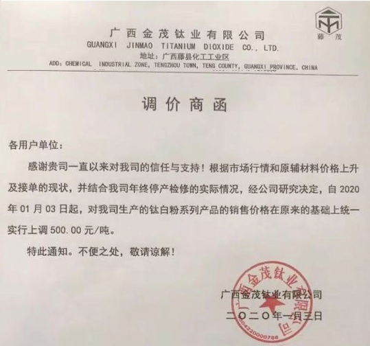 大雪擋不住的火熱！15家鈦白粉企業(yè)宣布漲價(jià)！